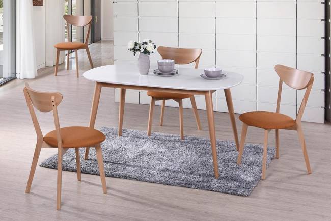 Стол обеденный Макс/Max МДФ/бук, 140х80х75см, белый/натуральный бук Белый+Натуральный ( Бук) основание бук, столешница мдф