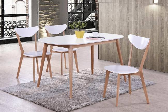 Стол обеденный Макс/Max МДФ/бук, 140х80х75см, белый/натуральный бук Белый+Натуральный ( Бук) основание бук, столешница мдф