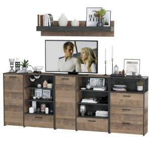 Два комода с дверкой и ящиком с навесной полкой и комодом с тремя ящиками Трувор цвет дуб гранж песочный/интра