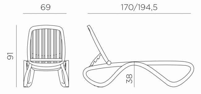 Шезлонг-лежак пластиковый Tropico тортора 1700-1945х690х910 мм