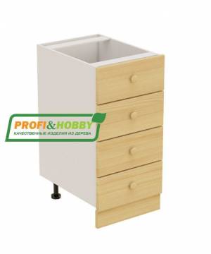 Тумба 4 ящика 400х530х720 + фасад сосна бесцветный лак