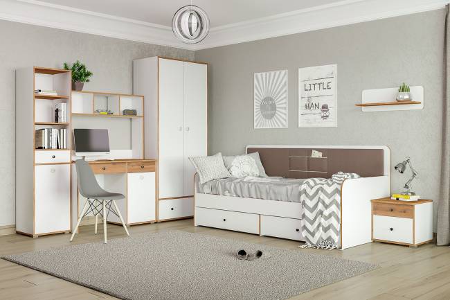 Тумба прикроватная Вуди 13.287 цвет белый премиум/дуб крафт золотой