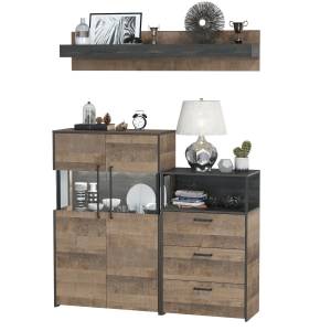 Комод с витриной и подсветкой и комод с ящиками Трувор цвет дуб гранж песочный/интра