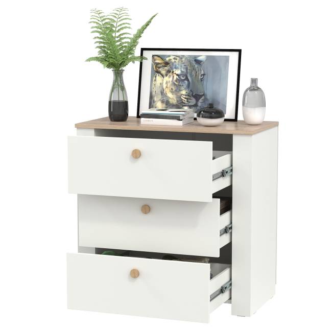 Комод три ящика Джастин 16.228.03 цвет белый шагрень/дуб белый эксклюзив Комод три ящика Джастин 16.228.03 цвет белый шагрень/дуб белый эксклюзив