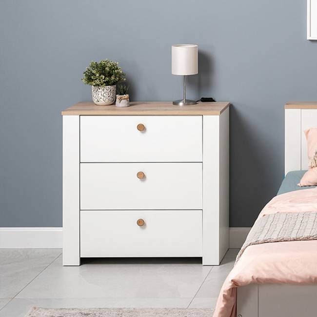 Комод три ящика Джастин 16.228.03 цвет белый шагрень/дуб белый эксклюзив Комод три ящика Джастин 16.228.03 цвет белый шагрень/дуб белый эксклюзив