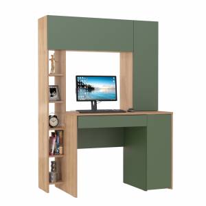 Рабочий компьютерный стол Комфорт 12.71 цвет гикори рокфорд натуральный/дымчатый зелёный