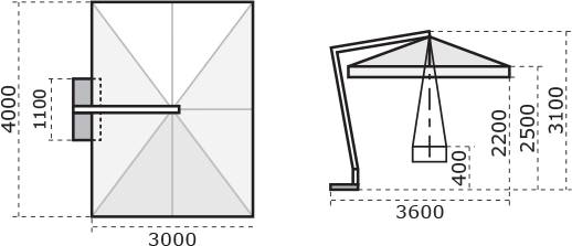 Зонт профессиональный 3х4 м Pompei Braccio белый, слоновая кость 3000х4000 мм