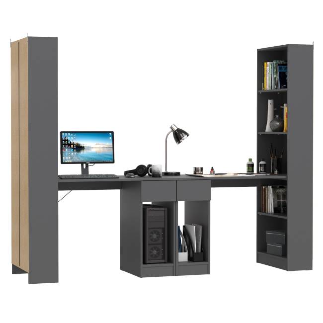 Шкафы комбинированные Лайт 10.01 с компьютерными столами цвет тёмно-серый