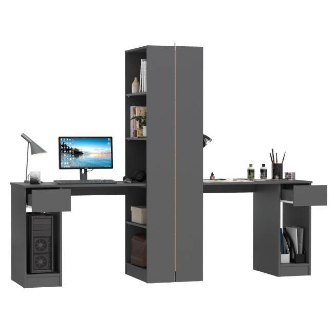 Шкафы комбинированные Лайт 10.01 с компьютерными столами цвет тёмно-серый