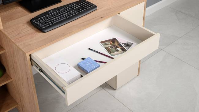 Компьютерный стол с системой хранения Комфорт 12.71 цвет гикори рокфорд натуральный/сатин