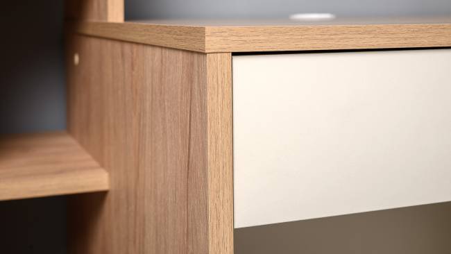 Компьютерный стол с системой хранения Комфорт 12.71 цвет гикори рокфорд натуральный/сатин