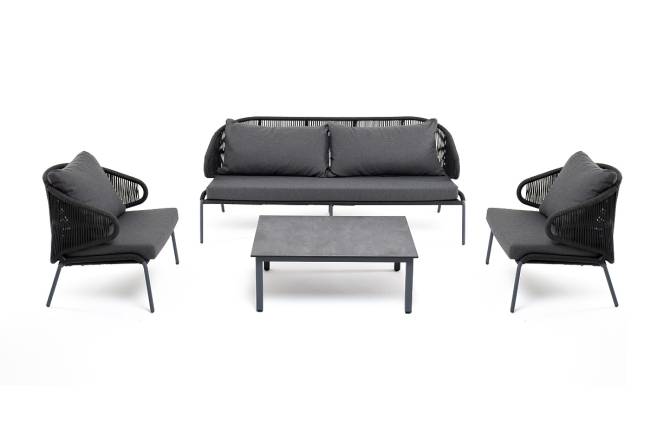 "Милан" лаунж-зона 5-местная плетеная из роупа (веревки), каркас алюминиевый серый, роуп темно-серый