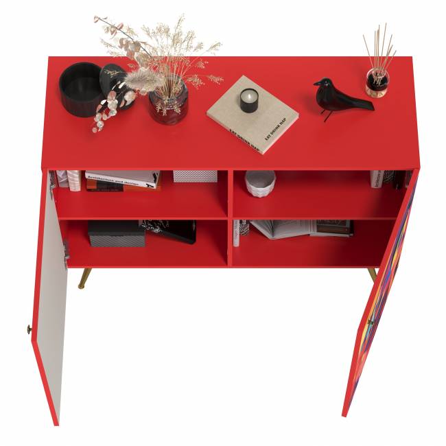 Комод-тумба Кармин 16.230.03 цвет красный/белый, фасады с рисунком Бразильские домики