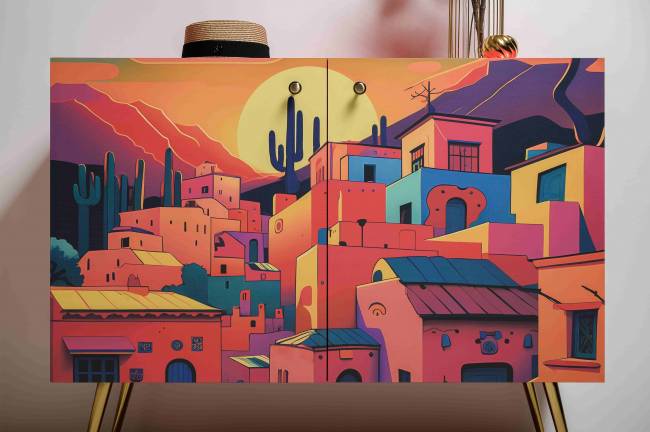 Комод-тумба Кармин 16.230.03 цвет красный/белый, фасады с рисунком Бразильские домики