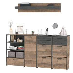 Комод-тумба в прихожую с навесной полкой и двумя обувницами с ящиками Трувор цвет дуб гранж песочный/интра