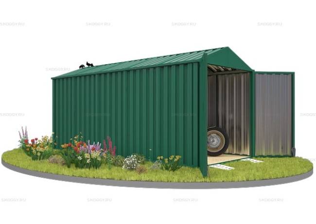 Хозблок SKOGGY секционный с двускатной крышей 5 х 2 м, зелёный мох
