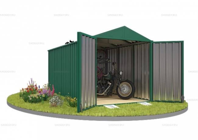 Хозблок SKOGGY секционный с двускатной крышей 5 х 2 м, зелёный мох