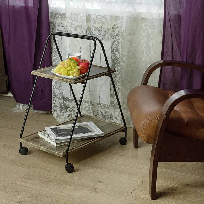 Стол сервировочный Милн черный/дуб крымский состаренный